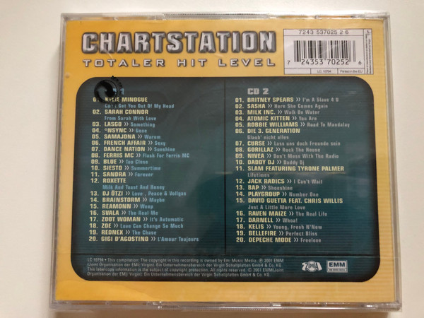 Chartstation - Totaler Hit Level / Kylie Minogue, NSYNC, Britney Spears, Lasgo, Sarah Connor / EMM (EMI Music Media) 2x Audio CD 2001 / 724353702526