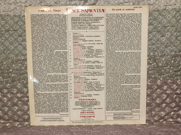 Liber Sapientiæ - The Book Of Wisdom = A Bolcsessec Konyve - Schola Hungarica, Laszlo Dobszay, Janka Szendrei / Hungaroton LP 1984 / SLPD 12534