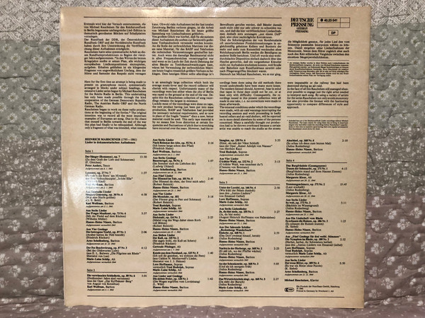 Heinrich Marschner – Lieder Und Balladen Von Heinrich Marschner; A Chronicle In Sound - Michael Raucheisen, klavier / Peter Anders, Margarete Klose, Hanns-Heinz Nissen, Gertrude Pitzinger / Acanta 2x LP 1985 / 40.23 541