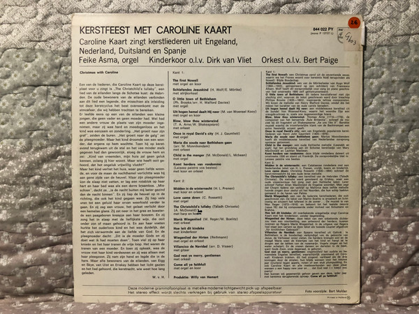 Kerstfeest met Caroline Kaart - Feike Asma (orgel) / Philips LP Mono / 844 022 PY