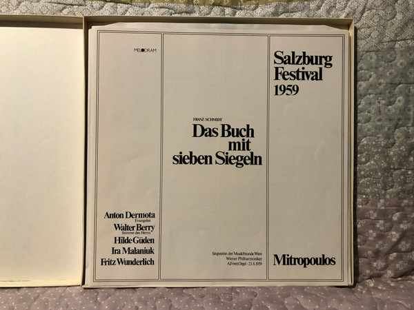 Franz Schmidt: Das Buch Mit Sieben Siegeln - Anton Dermota (Evangelist), Walter Berry (Stimme des Hern), Hilde Güden, Ira Malaniuk, Fritz Wunderlich / Singverein der Musikfreunde Wien, Wiener Philharmoniker / Melodram 2x LP / MEL705