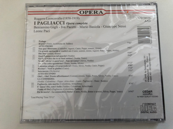 Leoncavallo: I Pagliacci (Opera Completa) - Beniamino Gigli, Iva Pacetti, Mario Basiola, Giuseppe Nessi, Leone Paci / Opera Audio CD 1998 / CD 54534