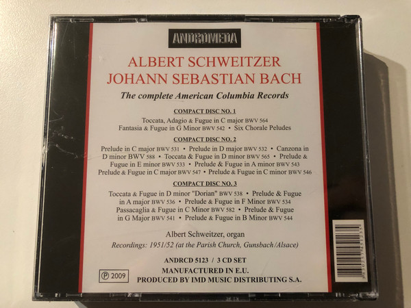 Albert Schweitzer, Johann Sebastian Bach – The Complete American Columbia Recordings, published for the first time in one box / Andromeda 3x Audio CD, Box Set 2009 / ANDRCD 5123