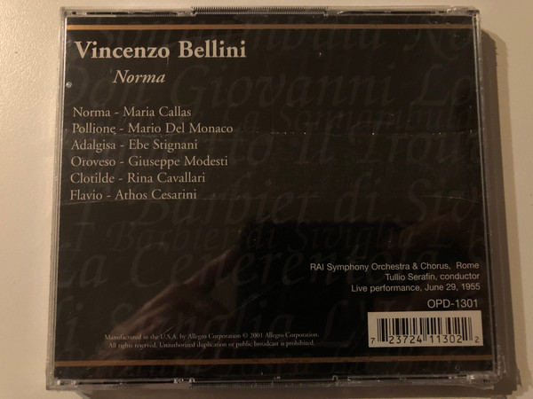 Norma: Belinni - Maria Callas, Mario del Monaco, Ebe Stignani, Tullio Serafin (conductor) / Callas Collection / Opera D'Oro 2x Audio CD 2001 / OPD-1301