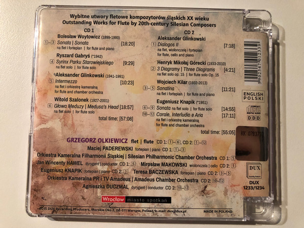 Grzegorz Olkiewicz (flute) – Outstanding Works for Flute by 20th-century Silesian Composers = Wybitne Utwory Fletowe Kompozytorów Śląskich XX Wieku / DUX Recording Producers 2x Audio CD 2015 / DUX 1233/1234 