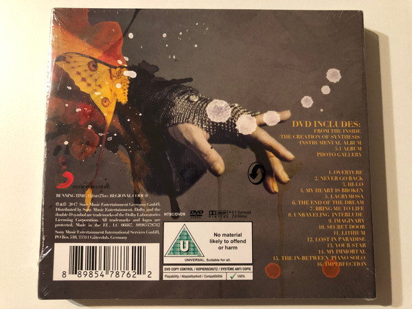 Evanescence – Synthesis / Deluxe Version: CD with 16 tracks, DVD with From The Inside (The Creation Of Synthesis), Documentary, Instrumental album, piano & orchestra score and 5.1 album mix / Sony Music Audio CD + DVD Video CD 2017 / 88985478762