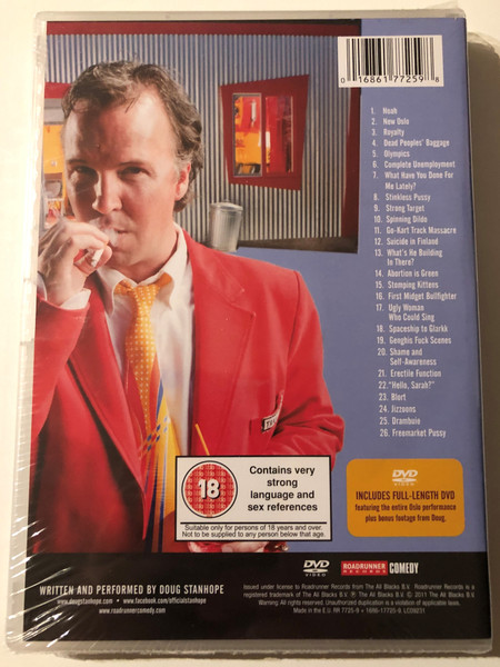 Doug Stanhope: Oslo - Burning the Bridge to Nowhere / 2011 DVD / Roadrunner Records Comedy 1686-177259 / Featuring The Entire Oslo Performance / Plus Additional Footage from Doug / Bonus Audio CD (016861772598)