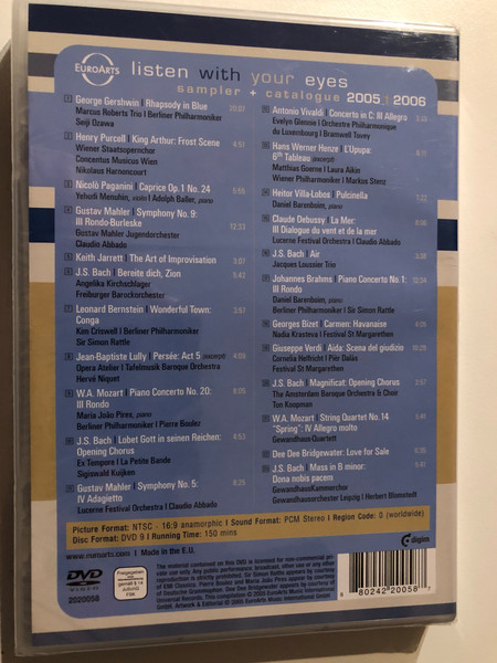 Listen with Your Eyes: Sampler and Catalogue 2005-2006 / Claudio Abbado, Ennio Morricone, Riccardo Chailly, Herbert Von Karajan, Danil Simkin / EuroArts / Over 2 hours of Classical and Jazz Highlights / 2006 DVD (880242200587)