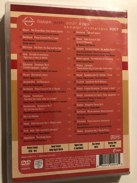 Sampler Catalogue 2007- Listen with Your Eyes / 160 Minutes of Classical and Opera Highlights / EuroArts / Mozart, Rossini, Mendelson, Brahms, Haydn, Verdi and more / 2007 DVD (880242200785)