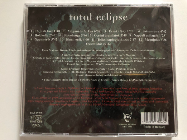 Force Majeure – Total Eclipse - teljes napfogyatkozas / Periferic Records Audio CD 1999 / BGCD 038