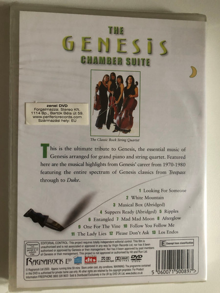 A Classic Rock Tribute To Genesis - The Classic Rock String Quartet presents A Performance of the Essential Music of Genesis, Arranged for String Quartet and Piano / Ragnarock Ltd DVD 2003 / DVDL029D