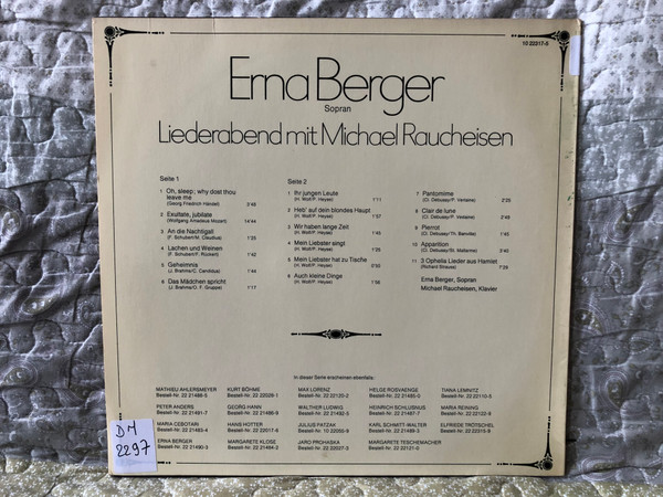Erna Berger – Liederabend Mit Michael Raucheisen (Historische Aufnahmen Aus Dem Jahre 1944) / BASF LP / 10 22317-5