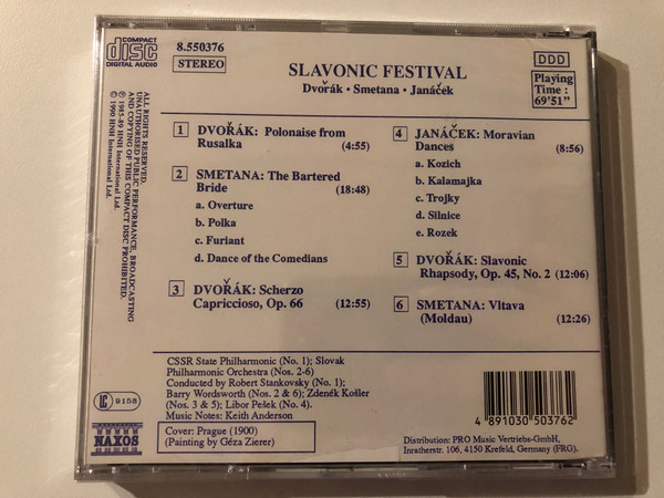 Slavonic Festival - Vltava; The Bartered Bride; Slavonic Rhapsody; Scerzo Capriccioso; Rusalka; Moravian Dances - Slovak Philharmonic, CSSR State Philharmonic, Kosler, Pesek, Stankovsky, Wordsworth / Naxos Audio CD 1990 / 8.550376
