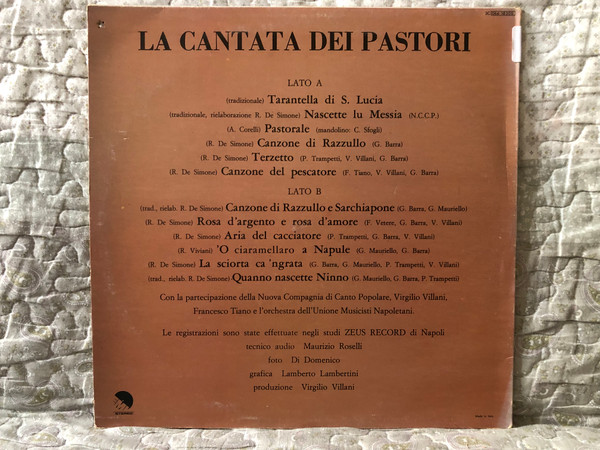 La Cantata Dei Pastori da Andrea Perrucci, di Roberto De Simone dall' omonima trasmissione televisiva - con la partecipazione della Nuova Compagnia di Canto Popolare / EMI LP Stereo / 3C 064-18300