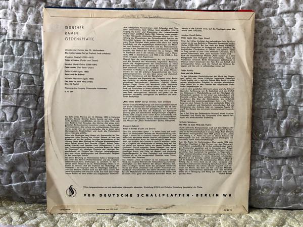 Thomanerchor Leipzig, Dirigent: Günther Ramin / Historische Aufnahme / Alta Trinita Beata; Timor Et Tremor; Pater Noster; Jesus Und Die Krämer; Der Herr Ist Mein Hirte / ETERNA LP / 8 20 249