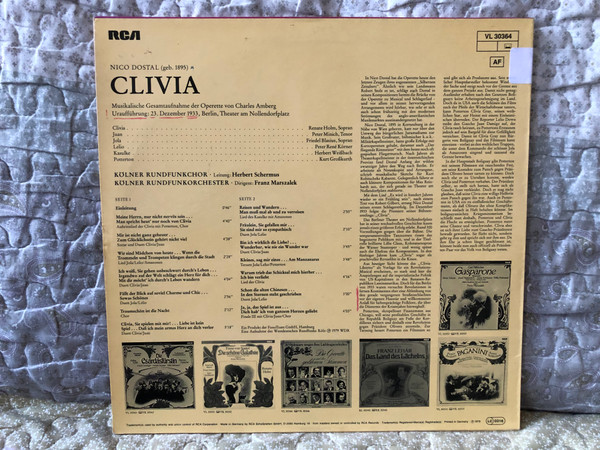 Nico Dostal – Clivia - Dirigent: Franz Marszalek, Renate Holm, Peter Minich, Peter Rene Korner, Friedel Blasius, Kurt Grosskurth, Herbert Weissbach / RCA LP 1979 / VL 30364