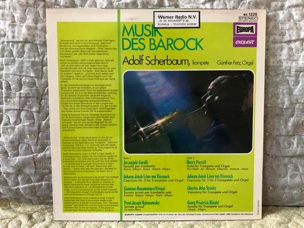 Adolf Scherbaum (trompete), Günther Fetz (orgel) – Musik Des Barock / Europa Exquisit LP Stereo / ex 1225
