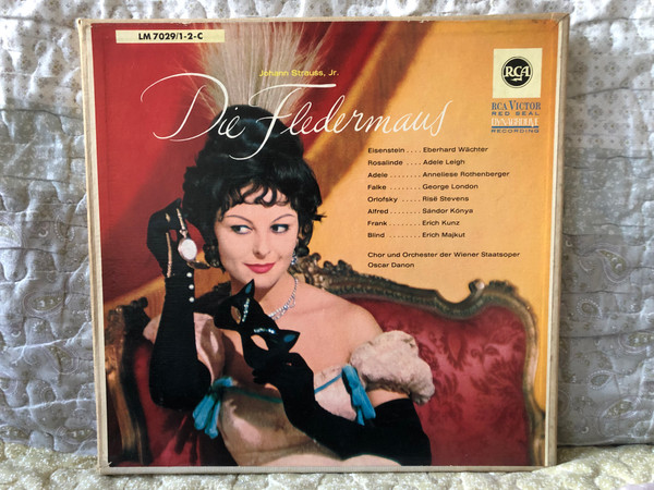 Johann Strauss, Jr.: Die Fledermaus - Chor und Orchester der Wiener Staatsoper, Oscar Danon / Eisenstein - Eberhard Wächter; Rosalinde - Adele Leigh; Adele - Anneliese Rothenberger; Falke - George London / RCA LP / LM 7029/1-2-C