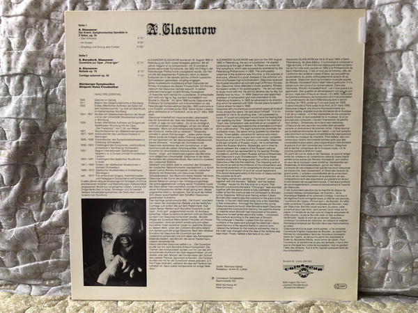 A. Glasunow - Der Kreml; Fürst Igor; Ballade; Cortège Solonnel - Nürnberger Symphoniker, Dirigent: Heinz Freudenthal / Russische Meister VII / Colosseum LP / Colos SM 590