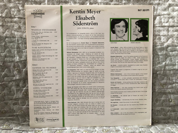 Kerstin Meyer, Elisabeth Söderström, Jan Eyron (piano) - Stenhammar, Rangström, de Frumerie, Nystroem / Swedish Society Discofil LP Stereo / SLT 3317