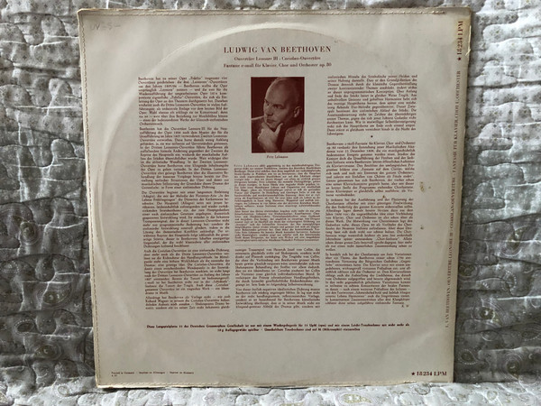 Ludwig van Beethoven – Ouverture Leonore III; Coriolan - Ouverture; Fantasie Für Klavier, Chor Und Orchester, C-moll Op.80 - Andor Foldes (klavier), RIAS-Kammerchor, Berliner Motettenchor / Deutsche Grammophon LP / LPM 18 234