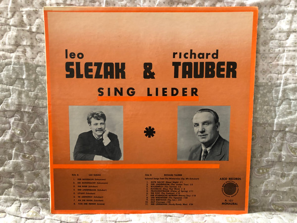 Leo Slezak & Richard Tauber Sing Lieder / Asco Records LP Mono / A-107