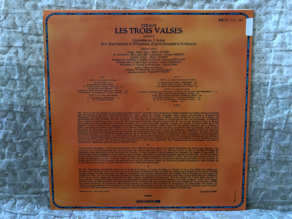 Oscar Straus:Les Trois Valsess - Mathé Altéry, Colette Herent, Mario Altery, Jacques Pruvost, Pierre Germain, Franck Pourcel / Operette LP Stereo / 2C057-10847