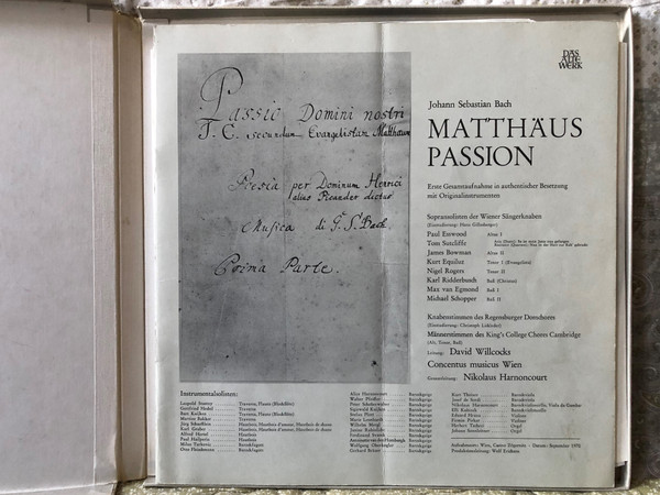 Johann Sebastian Bach - Matthäus-Passion (Erste Gesamtaufnahme in authentischer Besetzung mit Originalinstrumenten) / Das Alte Werk / Telefunken 4x LP, Box Set / SAWT 9572/75-A