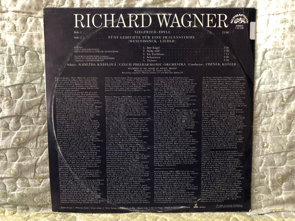 Wagner - Siegfried-Idyll; Wesendonck-Lieder / Naděžda Kniplová, Czech Philharmonic Orchestra, Zdeněk Košler / Supraphon LP Stereo / 1 12 1136 