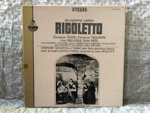 Giuseppe Verdi: Rigoletto - Giuseppe Taddei, Ferruccio Tagliavini, Lina Pagliughi, Giulio Neri, Symphony Orchestra Of Torino Della Radio-Televisione Italiana Cond. By Angelo Questa / Everest 3x LP, Box Set, Stereo / S-407/3