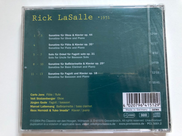 Rick LaSalle - Blasersonaten = Wind Sonatas / Pro Classics Audio CD 2004 / PCL 5001.2