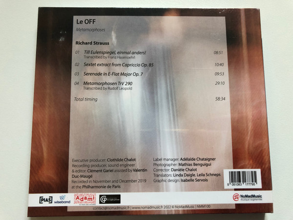 Metamorphoses - Le Off - Richard Strauss: Chamber Music Works / NoMadMusic Audio CD 2022 / NMM100
