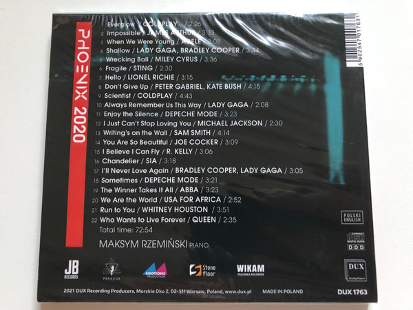 Phoenix 2020 -Maksym Rzeminski (piano) / Lady Gaga, Miley Cyrus, Coldplay, Sia, Sting, Queen, Depeche Mode, Michael Jackson / DUX Recoding Audio CD 2021 / DUX 1763 
