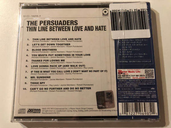 The Persuaders – Thin Line Between Love And Hate / Atlantic R&B Best Collection 1000 / ATCO Records Audio CD 2012 Stereo / 8122-79698-5 