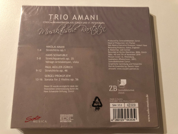 Trio Amani - Musikalische Raritäten - Streicherkammermusik Aus Zurich Und St. Petersburg / Solo Musica GmbH Audio CD 2021 / SM 353