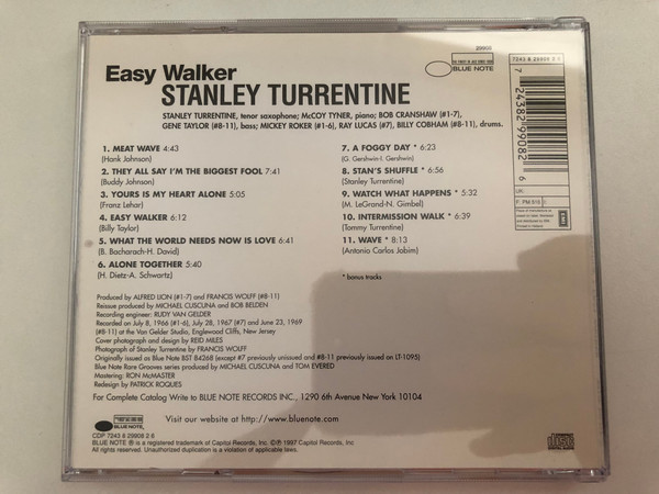 Stanley Turrentine – Easy Walker / Blue Note Rare Groove Series / Blue Note Audio CD 1997 / CDP 7243 8 29908 2 6