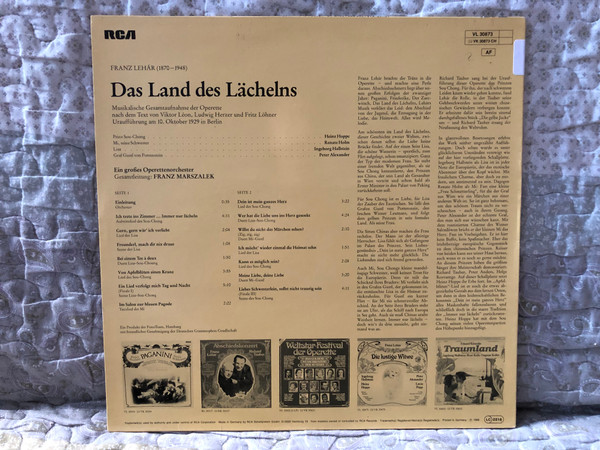 Das Land Des Lächelns - Franz Lehar, Ingeborg Hallstein, Renate Holm, Heinz Hoppe, Peter Alexander / Dirigent: Franz Marszalek / RCA LP / VL 30873