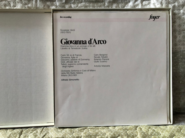 Giovanna D'Arco - Renata Tebaldi, Carlo Bergonzi, Rolando Panerai, RAI Radio Italiana Milano 1951, Alfredo Simonetto / Foyer Live Recording 3x LP, Box Set / FO 1040 (3)