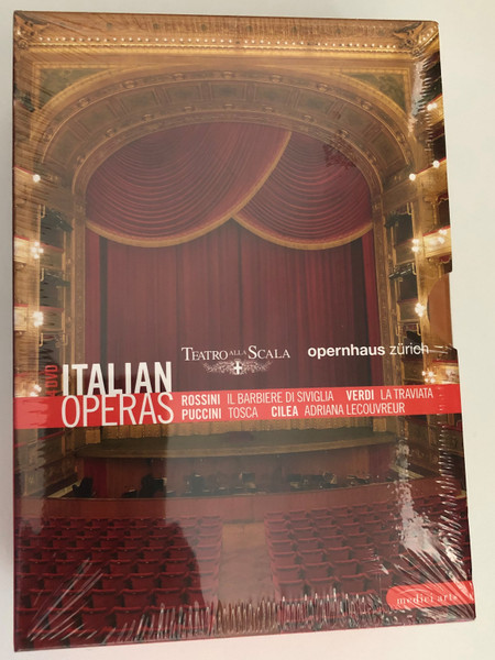 Italian Operas: Il Barbiere di Siviglia - La Traviata - Tosca - Andriana Lecouvreur 4 DVD Set / Rossini - Verdi - Puccini - Cilea / Teatro alla Scala / OpernHaus Zurich / DVD (880242579287)