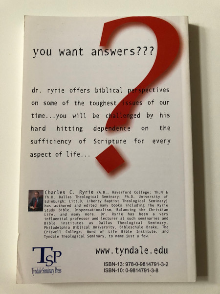 Biblical Answers to Tough Questions  By Charles C. Ryrie  Tyndale Seminary Press  Paperback (9780981479132)