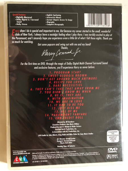 Harry Connick Jr. The New York Big Band Concert  Directed by Jill Goodacre  Produced by Joel D. Hinman & Richie Vetters  Scorched Earth Production  In Association win HC Production (5099720198598)