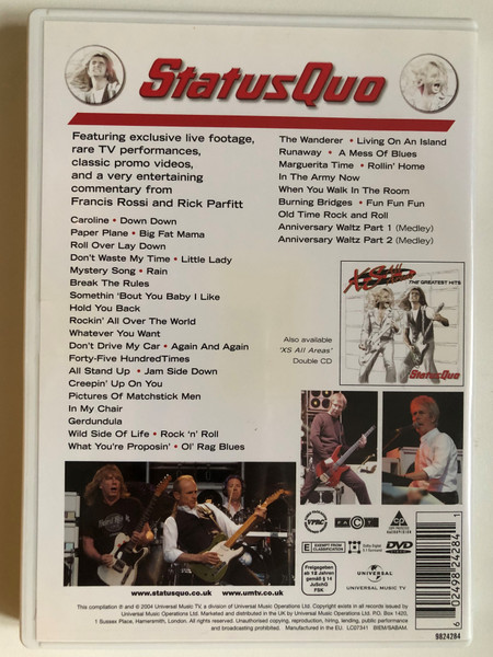 Status Quo XS All Areas: Greatest Hits / Promo Videos - Live and TV Performances / Commentary from Francis Rossi and Rick Parfitt / Universal Music TV (602498242841)