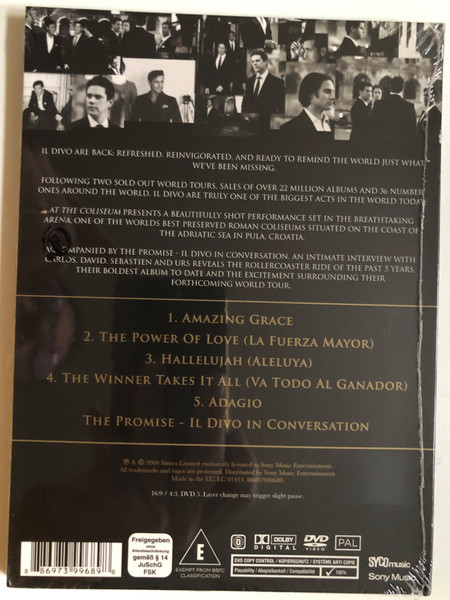 Il Divo At the Coliseum / AMAZING GRACE - THE POWER OF LOVE (LA FUERZA MAYOR) - HALLELUJAH (ALELUYA) - THE WINNER TAKES IT ALL (VA TODO AL GANADOR) - ADAGIO - THE PROMISE - il divo in conversation / Sony Music Entertainment / DVD (886973996898)