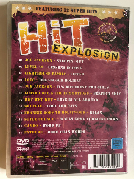 Hit Explosion DVD, 2004 / Various Artists / Featuring 12 Super Rock Hits / 10CC - Style Council - Level 42 - Lighthouse Family and more / DVD (801735404589)