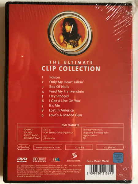 Alice Cooper – The Ultimate Clip Collection / Poison - Only my Heart talking - Bed of Nails - Feed my Frankenstein - It's my - I got a Line on You - Lost in America - Love's a loaded Gun / DVD (5099720215691)