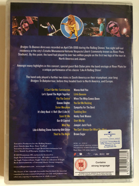 Bridges to Buenos Aires / The Rolling Stones / Recorded on April 5th 1998 during the Rolling Stones' five night sell-out residency at the city's Estadio Monumental Antonio Vespucio Liberti / DVD (5034504136885)