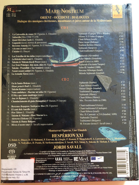 Jordi Savall: Mare Nostrum 2 CD Set / Dialogue of Christian, Muslim and Jewish music around the Mediterranean / This project was financed with the support of the European Institute of the Mediterranean / DVD (7619986398884) 
