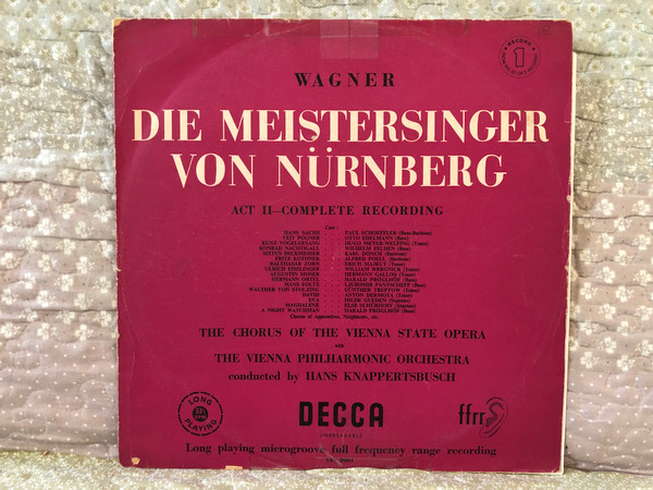 Wagner: Die Meistersinger Von Nürnberg (Act II - Complete Recording) - The Chorus Of The Vienna State Opera with The Vienna Philharmonic Orchestra, conducted by Hans Knappertsbusch / Decca LP / LXT 2560-1