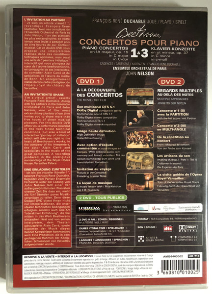 Beethoven - Piano Concertos Nos. 1 & 3  Nelson, Duchable  Versailles, Opéra Royal  MULTICHANNEL RECORDING SESSIONS IN NOVEMBER 2002  DVD Video 3660810010025