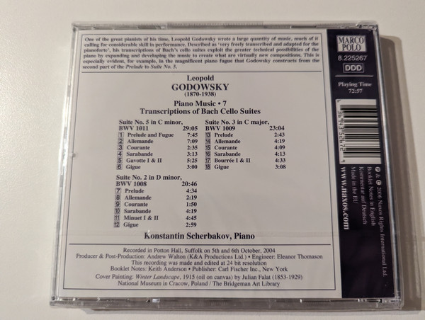 Leopold Godowsky: Transcriptions of Bach Cello Suites Nos. 2, 3 and 5 - Konstantin Scherbakov (piano) / Marco Polo Audio CD 2006 / 8.225267 